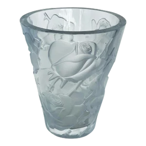 Rare 1950’s Lalique Ispahan Large Crystal Vase With Etched & Frosted Roses