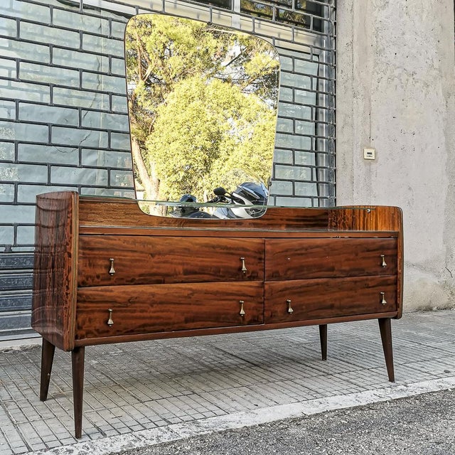 Dresser console table with mirror mid century with drawers and glass shelf italy 1960 measurements 166 x 50 x h 171...