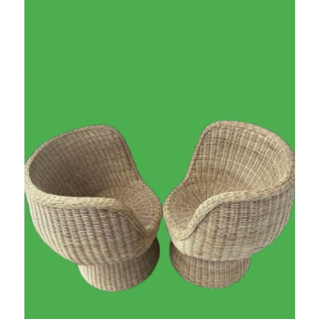 Vintage Wicker & Rattan French Lounge Chairs, Circa 1970s - A Pair For Sale In Miami - Image 6 of 9