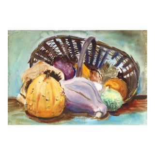 1950s "Still Life with Squash and Basket P5.62" Watercolor Painting by Eve Nethercott For Sale