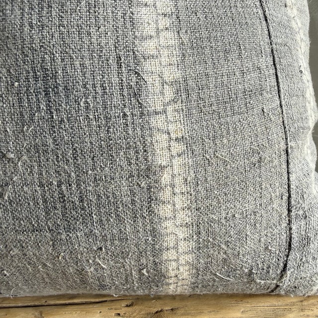 Vintage Textile One of a Kind Gray and White Lumbar Pillow With Down Insert For Sale - Image 4 of 6