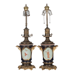 Pair of 19th Century French Vieux Paris Porcelain Lamps