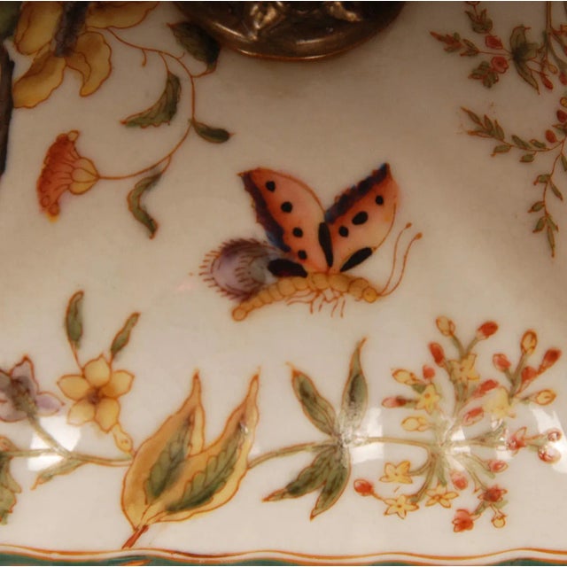 Arzbeg Porcelain Vintage Porcelain Box Bronze Mounted Hand Painted Butterflies and Floral Decor For Sale - Image 4 of 10