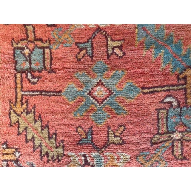 Late 19th Century Antique Turkish Oushak Runner, Coral, Light Blue Handwoven Rug For Sale - Image 9 of 15