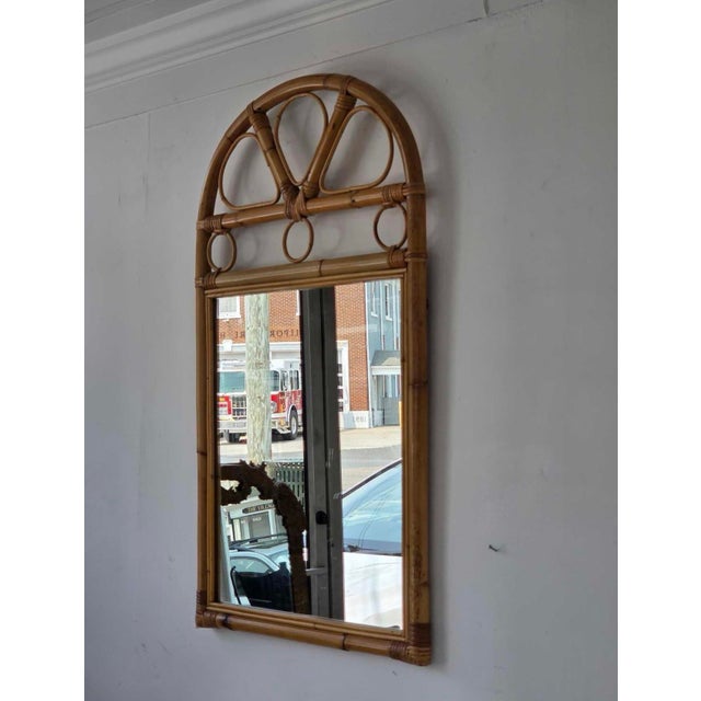 1970s Vintage Coastal Modern Arched Rattan Wall Mirror For Sale - Image 5 of 5
