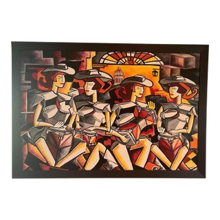 Large Signed Contemporary Neo-Cubist Musicians Painting, 56.5” For Sale