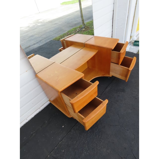Wood Heywood Wakefield Solid Maple Vanity Makeup Table and Swivel Stool 6615 For Sale - Image 7 of 18
