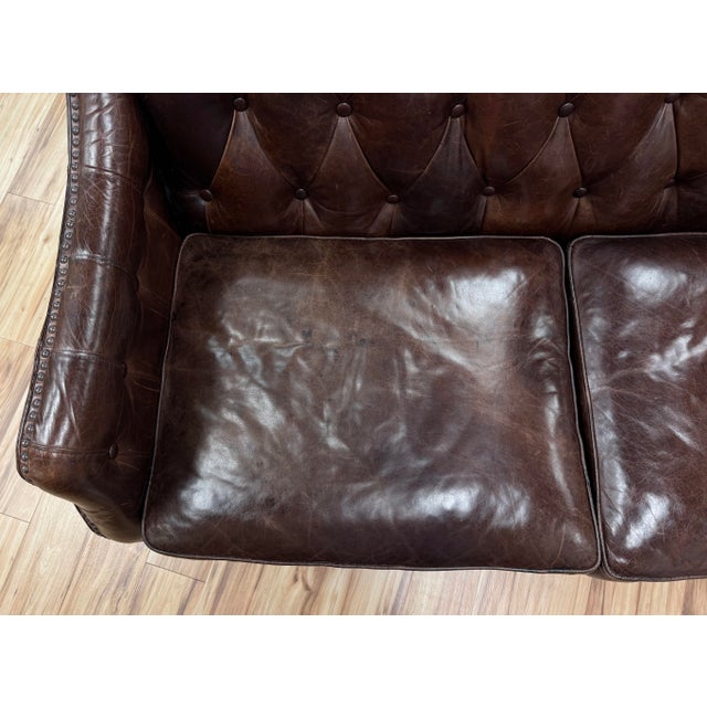Vintage Tufted Leather Settee With Nailhead Trim For Sale - Image 9 of 16