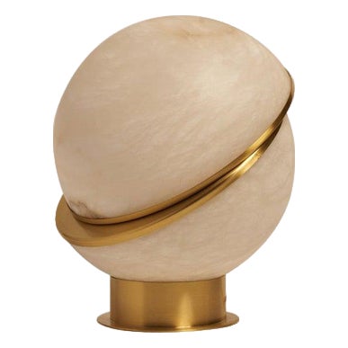 Brass and Alabaster Offset Globe Table Lamp by Matlight Milano For Sale