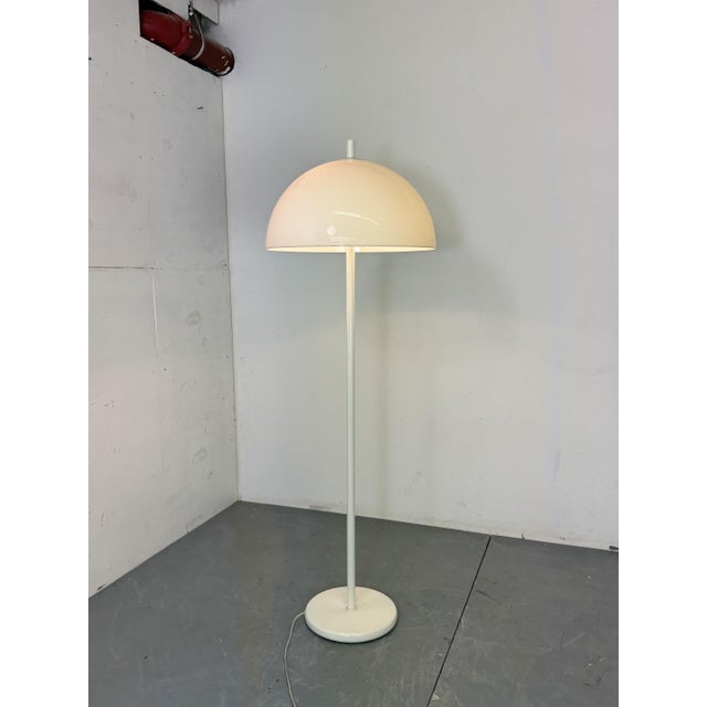 Vintage Modernist Space age White mushroom shape Floor lamp, 1970s Lamp has a metal base and a acrylic shade. Lamp has two...
