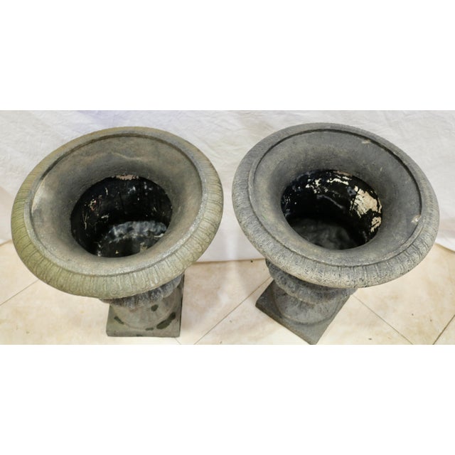 Neoclassical Neoclassical Urn Fiberglass Resin Planters or Jardinieres Indoor or Outdoor Garden - A Pair For Sale - Image 3 of 3