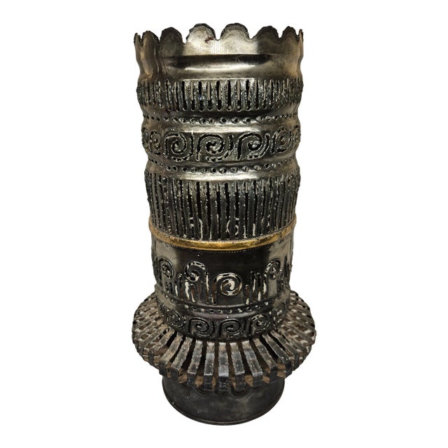 Vintage Hammered Tin and Brass Vase/Decor, Mexico, Circa 1950 For Sale