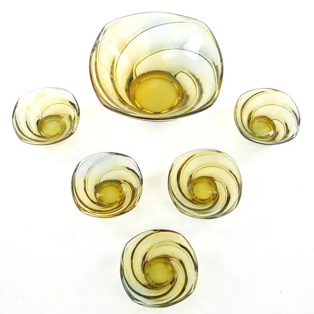 Vortex Dessert Set by J. Drost, Ząbkowice Gospodarcza Huta, Poland, 1970s, Set of 6 For Sale - Image 4 of 8