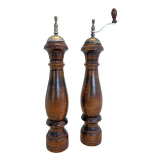 1960s Woodcrest Creation Wooden Salt Shaker and Pepper Grinder 14" - a Pair For Sale