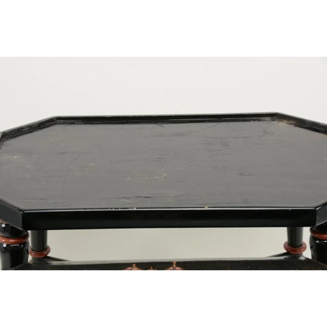 Chinese Black & Red Lacquer Landscape Decorated Box on Stand For Sale - Image 4 of 7