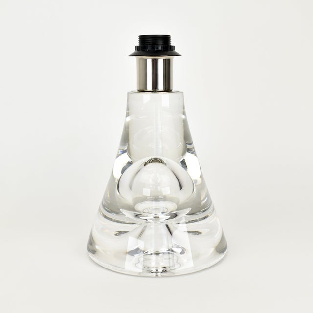 A rare and very heavy solid crystal glass table light from the mid century. This lamp has a stunning bubble design on the...