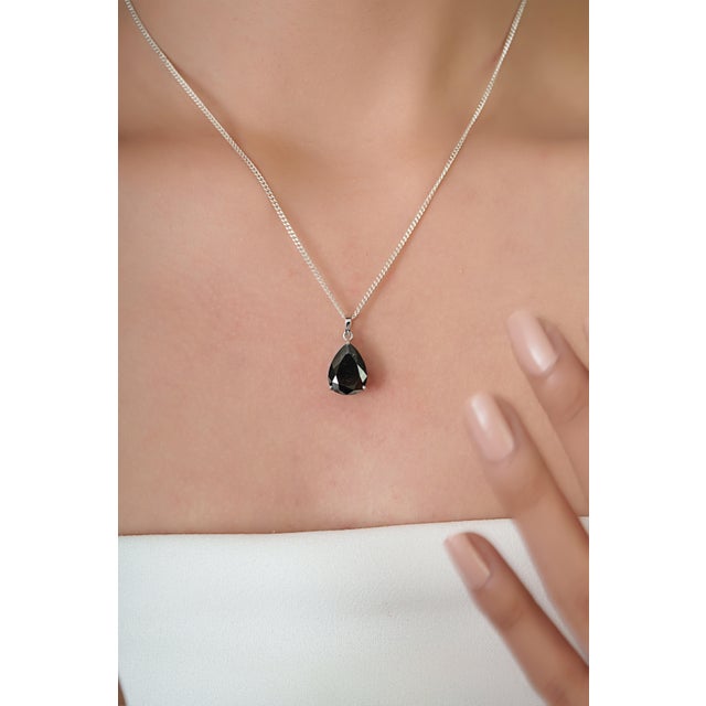 Not Yet Made - Made To Order VRJewels 5.89ct Bold Black Diamond Pear Cut Solitaire Pendant in 14k White Gold For Sale - Image 5 of 14