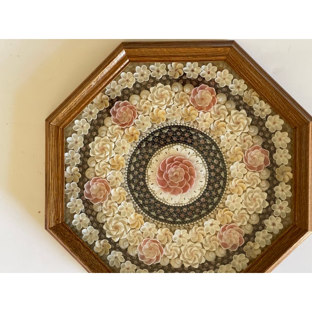 Superb elegant sea Shell art Sailors Valentines in wood glass octagonal frame. Unique collectible. Skillful choice of...