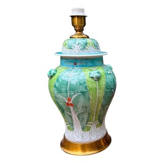 Hand-Painted Jingdezhen Porcelain Ginger Jar Lamp – Bok Choy Pattern For Sale