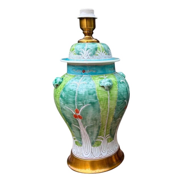 Hand-Painted Jingdezhen Porcelain Ginger Jar Lamp – Bok Choy Pattern For Sale