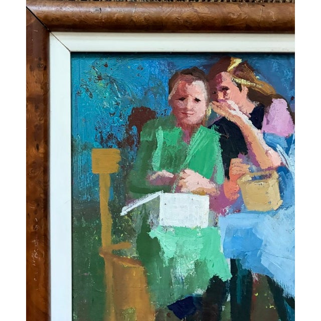 Mid-Century Modern American Painter Ted Jaslow Painting - The Secret - Signed For Sale - Image 3 of 8