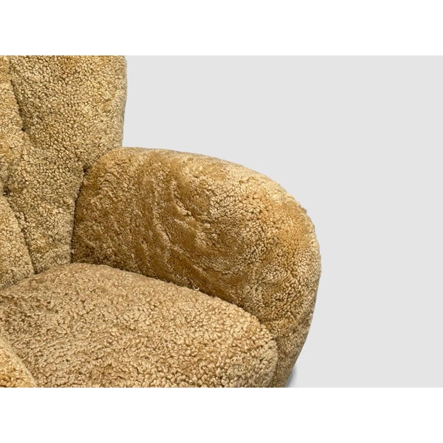 Wood Finnish Modern, Organic Lounge Chairs, Shearling, Wood, Finland, 1940s For Sale - Image 7 of 11