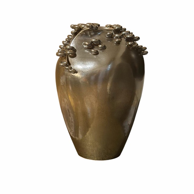 Contemporary Studio a/Global Views Cascading Reef Reactive Bronze Tall Italian Ceramic Vase For Sale - Image 3 of 10