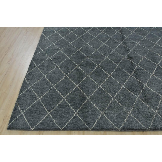 Moroccan Rug 8’4” X 9’10” Blue Wool Contemporary Hand-Knotted Carpet For Sale - Image 10 of 12