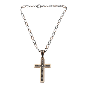 Late 19th Century Victorian Gold and Silver Cross With Niello Chain