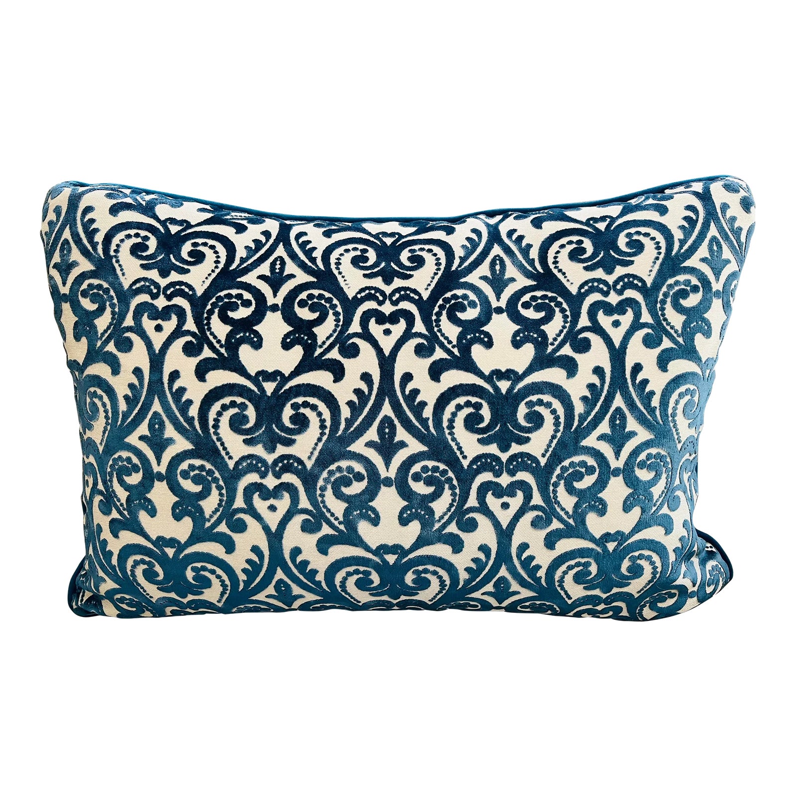Traditional Blue Velvet Damask Large Accent Feather Pillow Chairish