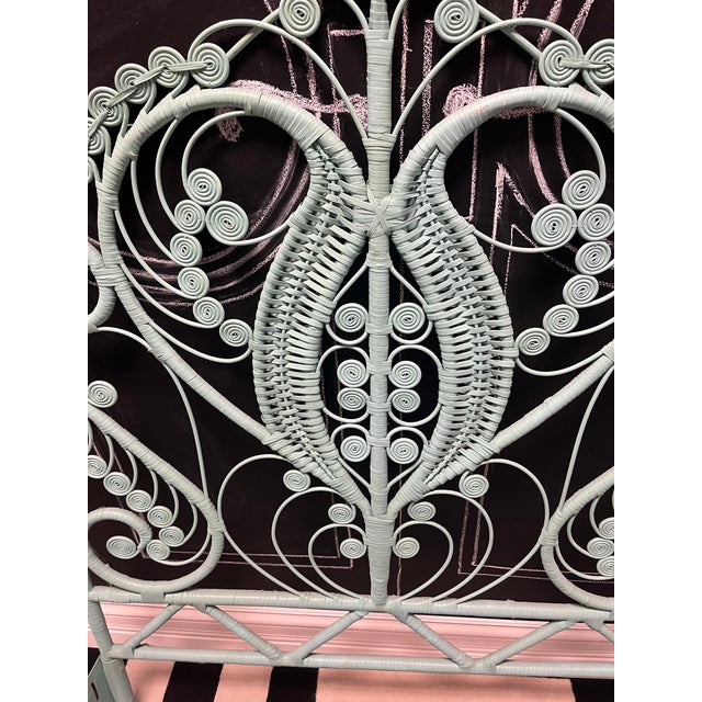 Restored Vintage Rattan Peacock Headboard – Turquoise For Sale - Image 4 of 6