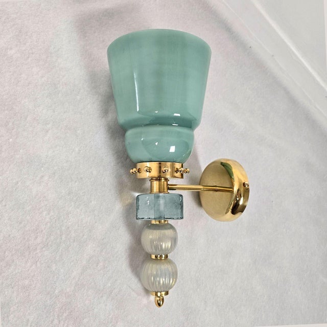 1990s Pair of Acqua Green Murano Glass Sconces For Sale In Dallas - Image 6 of 12