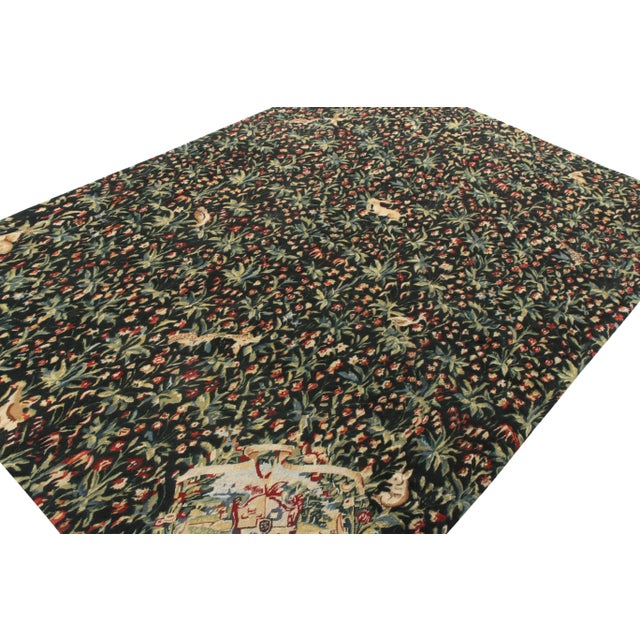 Traditional Rug & Kilim’s Tudor Style Pictorial Rug, Green and Blue Floral Pattern For Sale - Image 3 of 6