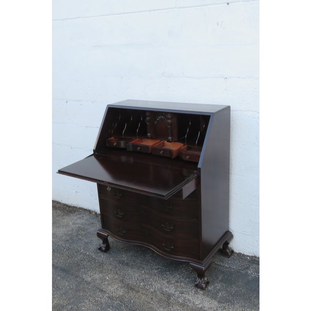 Traditional Prays Furniture 1940s Ball and Claw Feet Serpentine Mahogany Secretary Desk 6254 For Sale - Image 3 of 18
