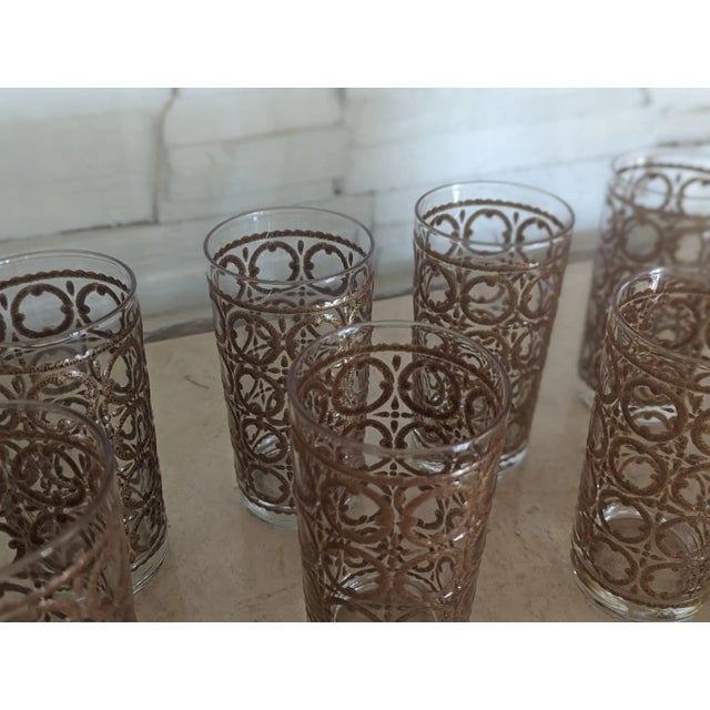 Vintage Gold Circle Highball Cocktail Glasses- Set of 9 For Sale In Dallas - Image 6 of 11