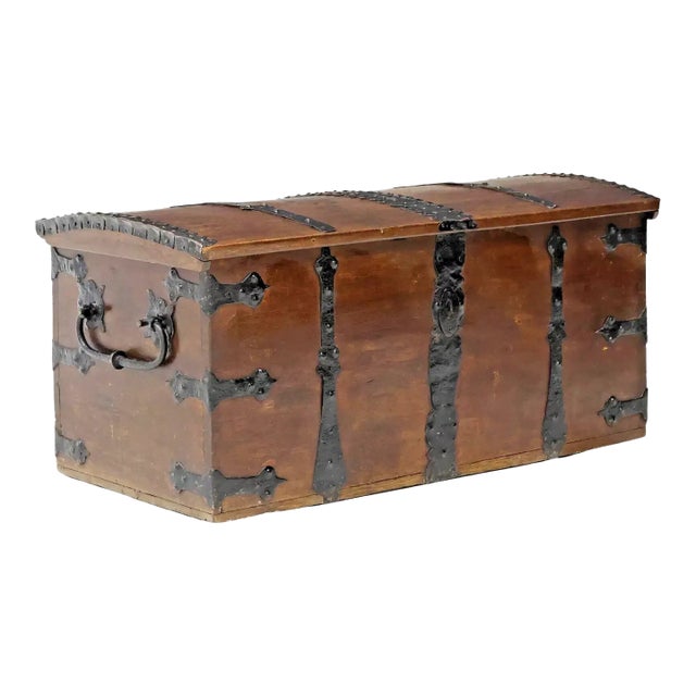 Storage Chest English, Iron-Strapped, Oak, Dome-Topped, 1800s Antique Coffer For Sale