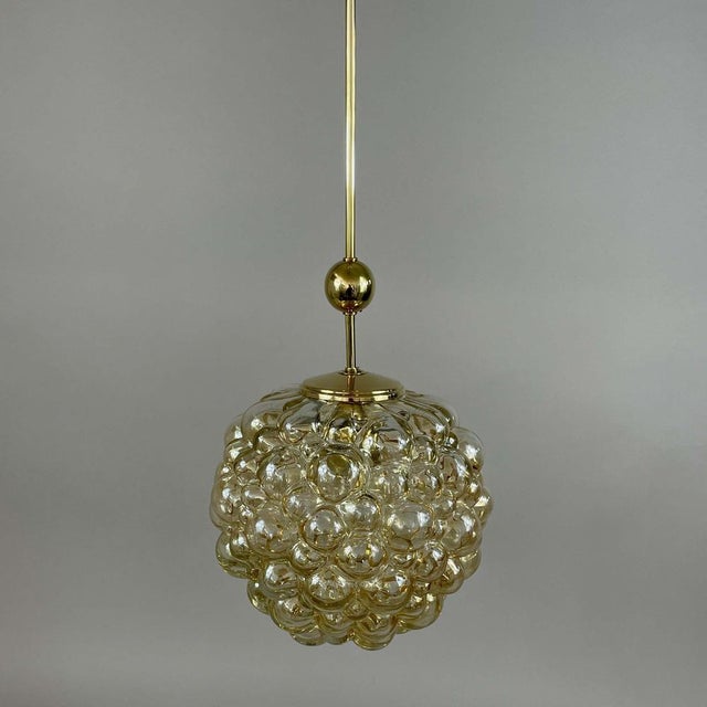 Amber Bubble Glass & Brass Pendant by Helena Tynell for Limburg, Germany, 1960s For Sale - Image 3 of 18