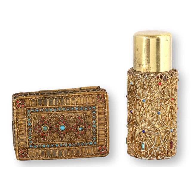 A showstopping midcentury gilt metal vanity ensemble designed for unapologetic glamour. This coordinated set features a...