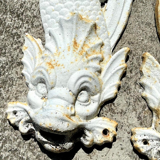 Metal Vintage Coastal Cast Iron Dolphin Wall Plaques - a Pair For Sale - Image 7 of 7