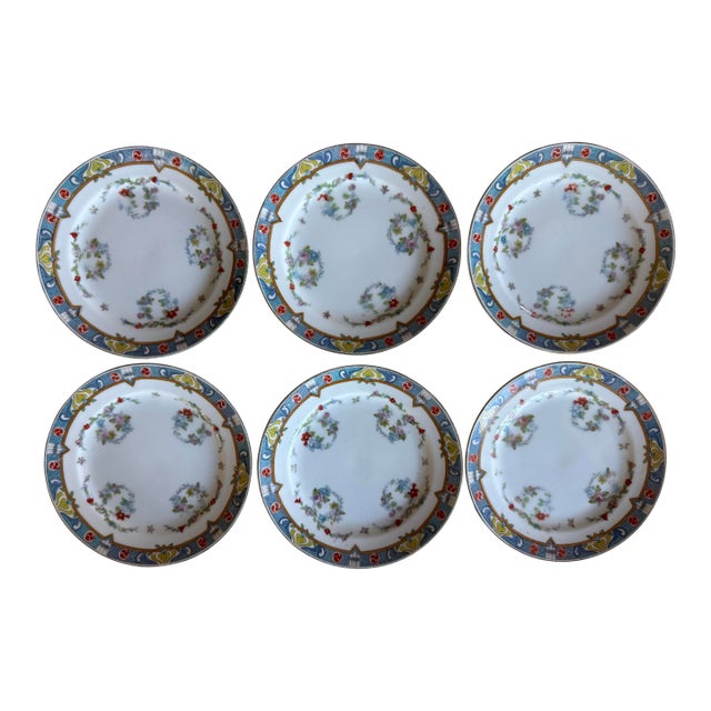 Vintage Meito China Hand Painted Small Floral Plates- Set of 6 For Sale