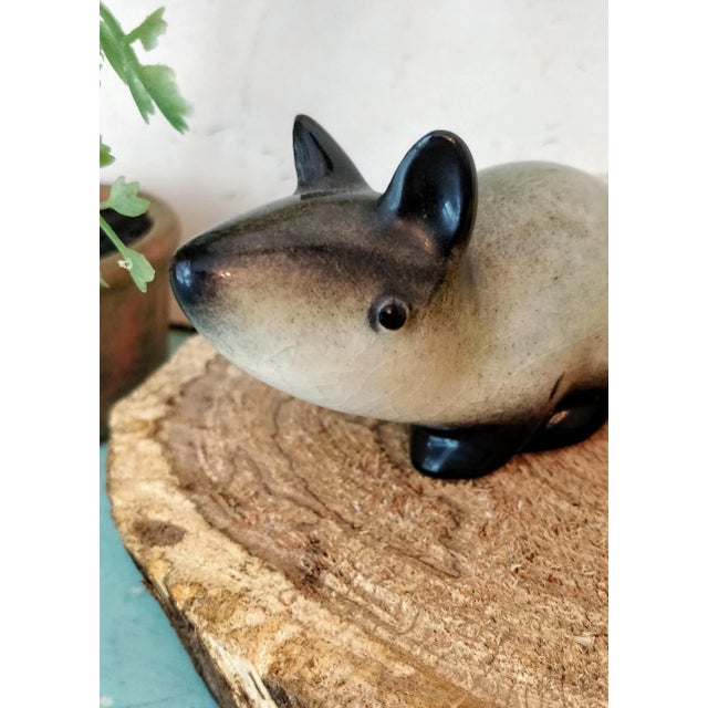 Howard Pierce porcelain gray and black mouse with a leather tail. Maker's mark on bottom. Leather tail intact is a rare...