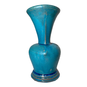 Rare Vintage Handmade Neil Patterson Bright Baby Blue Glaze Pinched Pottery Vase