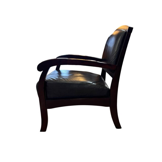 Animal Skin Contemporary Dark Wood & Black Leather Sculptural Armchair For Sale - Image 7 of 8