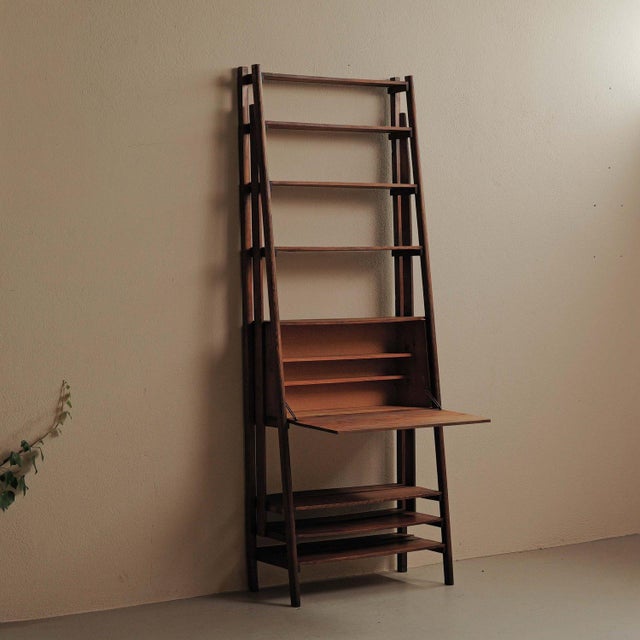 Brown Architectural Pine and Oak Secretary Bookcase, France, 1960 For Sale - Image 8 of 18