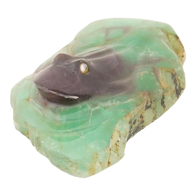 Vintage Carved Chrysoprase Frog Figurine For Sale
