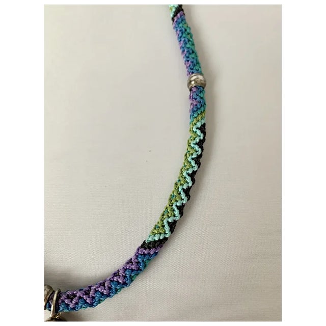 Sterling and Pink Stone Macrame Necklace For Sale - Image 10 of 12