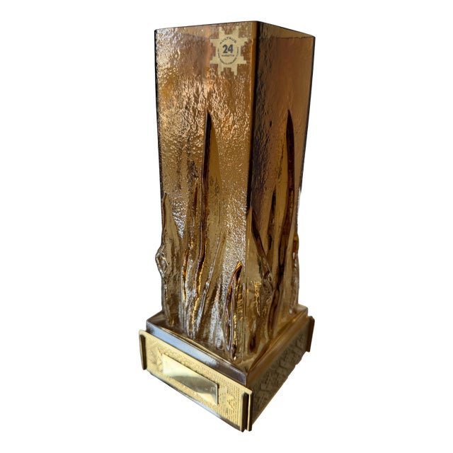 Amber Liekki Glass Vase with 24-Carat Gilded Collar by Eino Wänni for Kumela, Finland, 1970s For Sale