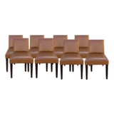 Set of 8 Holly Hunt Walnut & Leather Dining Chairs For Sale
