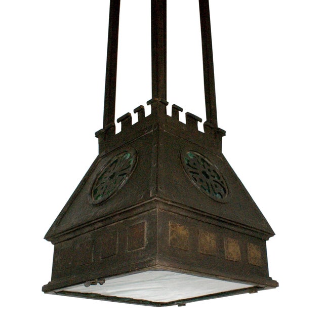 Arts and Crafts Style Hammered Metal Hanging Light For Sale - Image 4 of 6