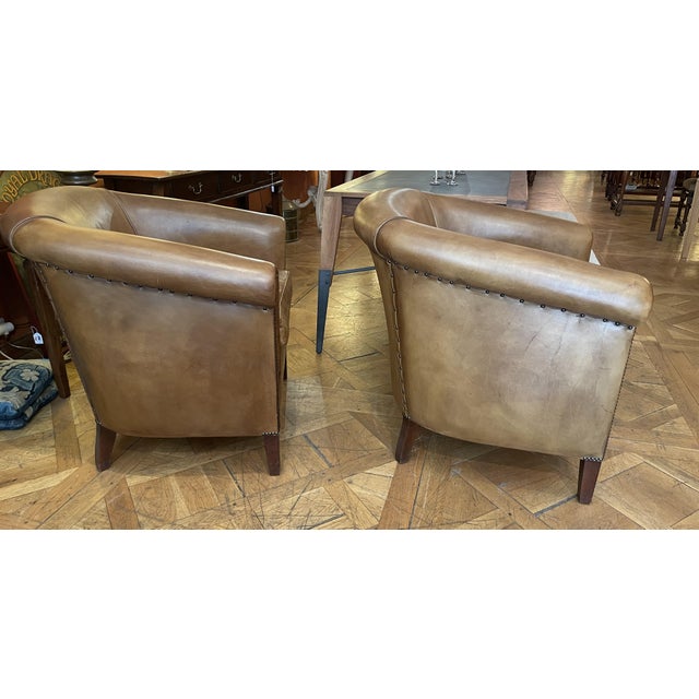 1990s Camel Leather Club Chairs, 1990s, Set of 2 For Sale - Image 5 of 15